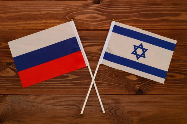 Ruská Vlajka Izraelská Vlajka Křížily Obrázek Ilustruje Vztah Mezi Zeměmi — Stock fotografie