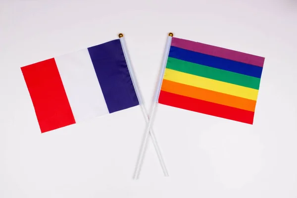 Bandera Francia Bandera Lgbt Cruzadas Entre Sobre Fondo Blanco Aislado —  Fotos de Stock