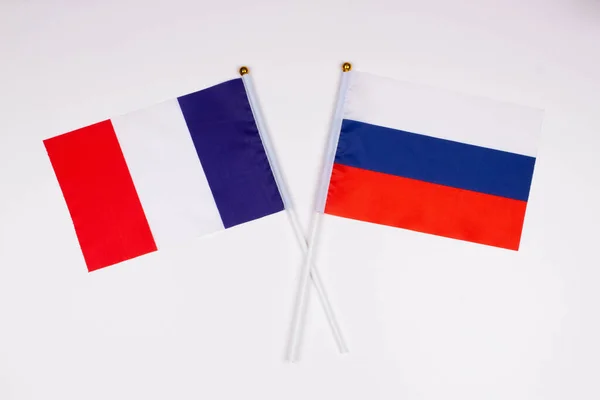 Vlag Van Frankrijk Vlag Van Rusland Kruisten Elkaar Een Witte — Stockfoto