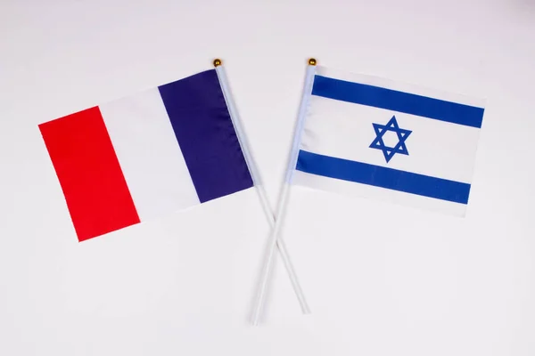 Bandiera Francia Bandiera Israele Incrociate Tra Loro Sfondo Bianco Isolato — Foto Stock