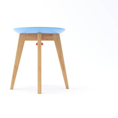 Ahşap mavi sandalye modeli beyaz arkaplanda izole edildi