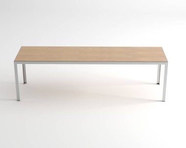 Beyaz arka planda metal bacaklı ahşap masa