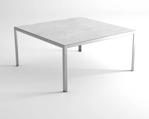 Beyaz arka planda metal bacaklı ahşap masa