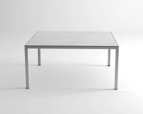 Beyaz arka planda metal bacaklı ahşap masa