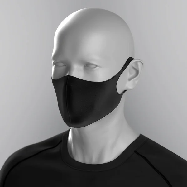 Modayı takip eden, siyah koruyucu maskeli beyaz arka planda duran bir adam. Yüzünde virüs koruma maskesi olan birinin yakın plan fotoğrafı. Sağlık hizmeti afişi 3 boyutlu tasarım.