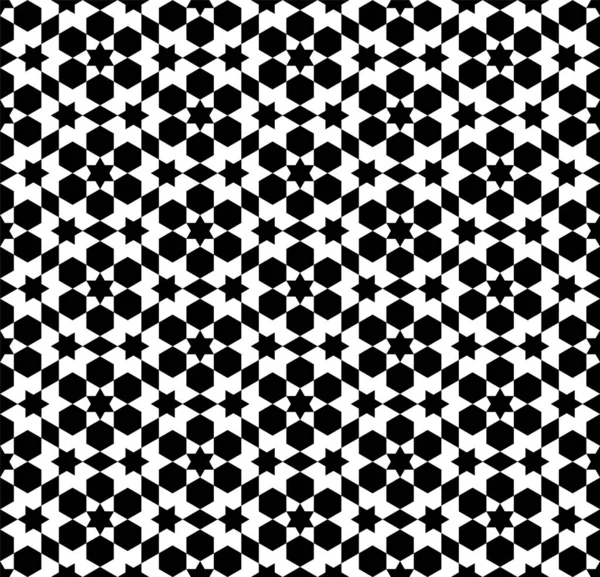Бесшовный Геометрический Орнамент Основанный Традиционном Исламском Искусстве Белые Фигуры Черном — стоковый вектор