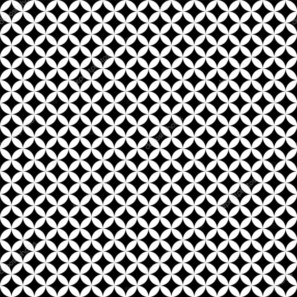 Seamless geometric pattern of black stars on a white background.