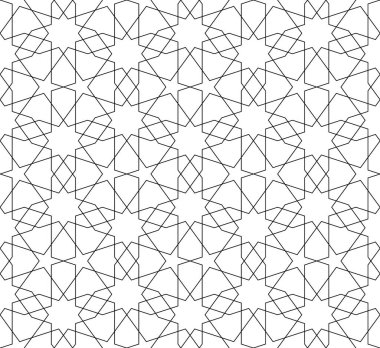 Geleneksel İslami sanat eserine dayanan arka plan pürüzsüz desen. Siyah renk. Kumaş, tekstil, kapak, ambalaj kağıdı, ince çizgiler için harika tasarım..