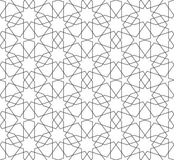 背景伝統的なイスラム芸術に基づくシームレスなパターン 黒の色 カバー 包装紙 背景のための素晴らしいデザイン 細い線 — ストックベクタ