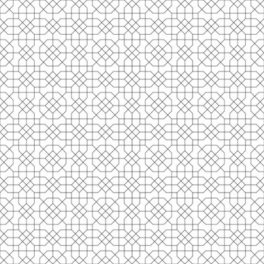 Geleneksel İslami sanat eserine dayanan kusursuz bir arka plan. Siyah renk. Kumaş, tekstil, kapak, ambalaj kağıdı, arkaplan için harika bir tasarım..