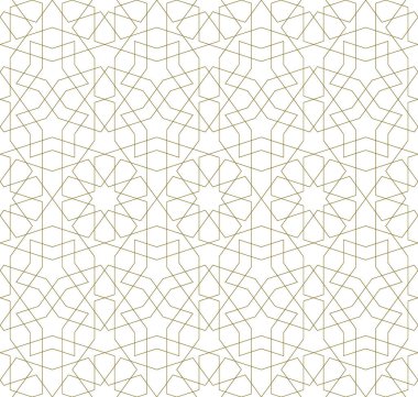 Geleneksel İslami sanat eserine dayanan kusursuz geometrik süsleme. Kahverengi çizgiler. Kumaş, tekstil, kapak, ambalaj kağıdı ve arka plan için harika tasarım. İnce çizgiler.