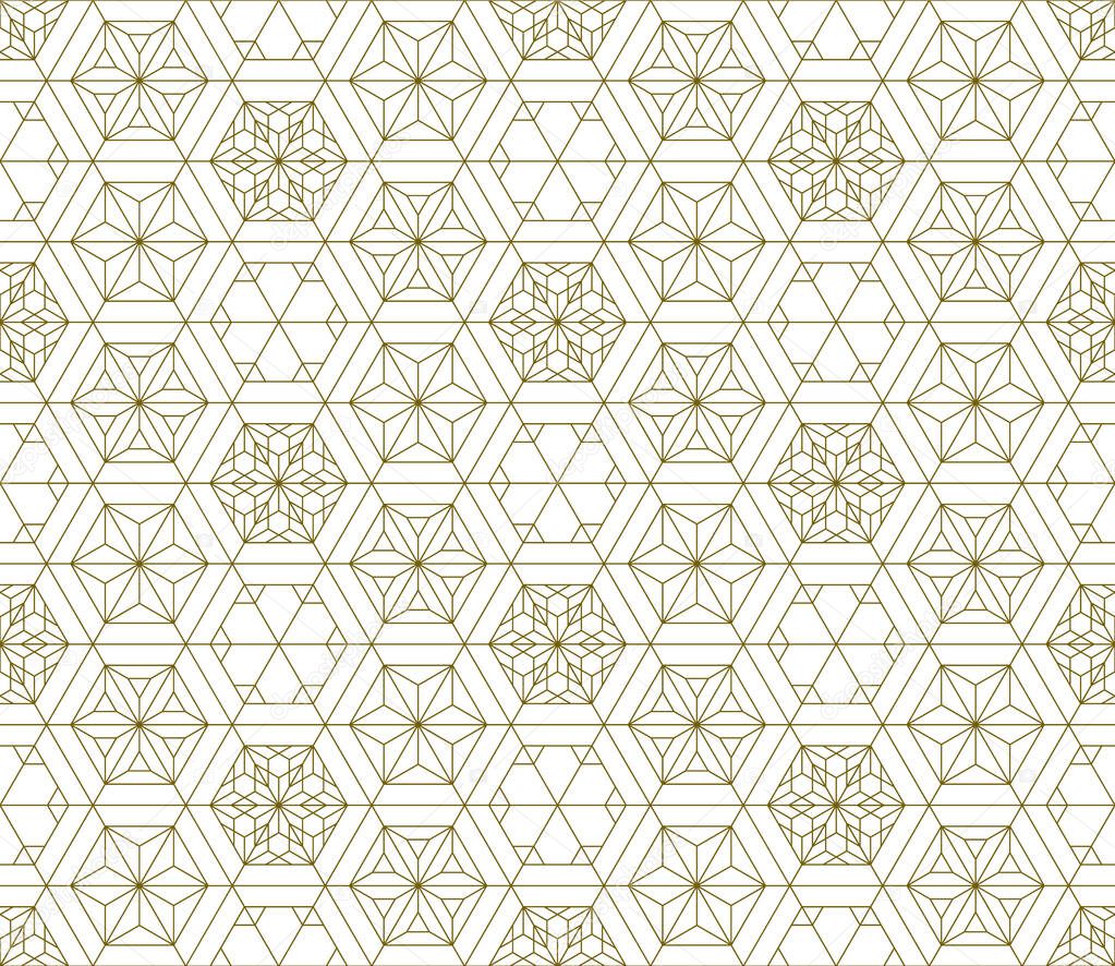 Japanese seamless Kumiko pattern in golden with fine lines.