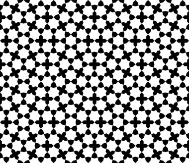 Geleneksel İslami sanata dayanan kusursuz geometrik süs. Siyah ve beyaz. Kumaş, tekstil, kapak, ambalaj kağıdı, arkaplan için harika tasarım.