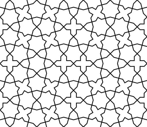 Seamless Geometric Ornament Based Traditional Islamic Art Black White Lines — стоковый вектор