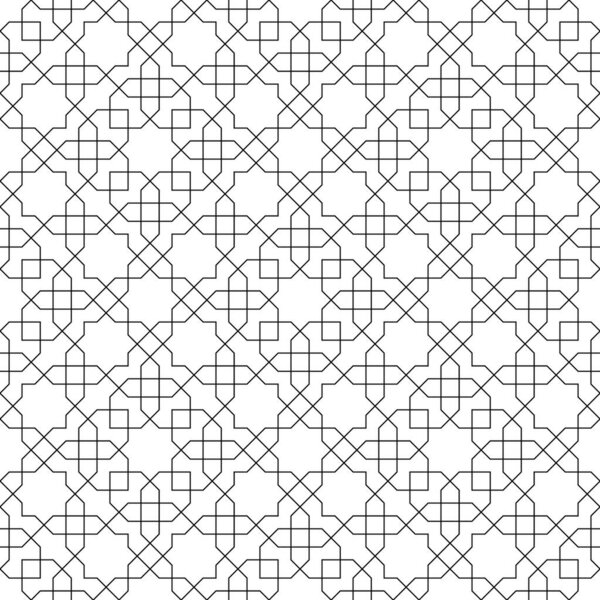 Seamless geometric ornament based on traditional islamic art.Black color lines.Great design for fabric,textile,cover,wrapping paper,background. Fine lines.