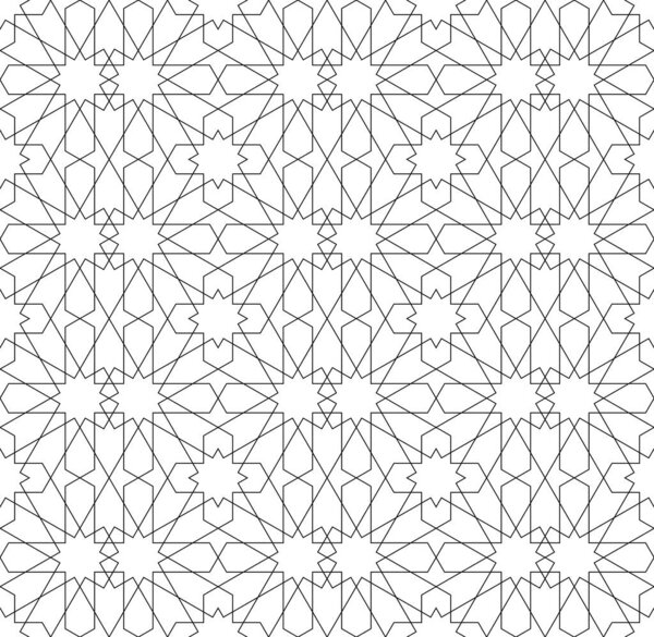 Seamless geometric ornament based on traditional islamic art.Black color lines.Great design for fabric,textile,cover,wrapping paper,background. Fine lines.