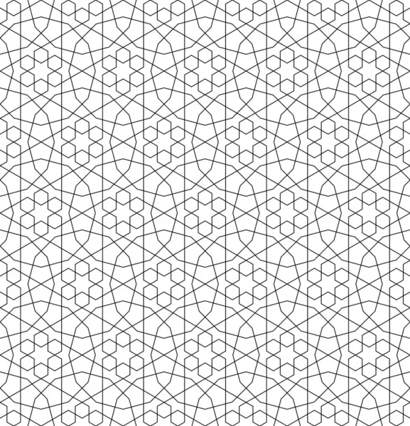 伝統的なイスラム芸術に基づくシームレスな幾何学的な装飾 黒の色のライン ファブリック テキスタイル カバー 包装紙 背景のための素晴らしいデザイン 平均太線 — ストックベクタ