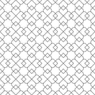 Geleneksel İslami sanat eserine dayanan kusursuz geometrik süsleme. Siyah renkli çizgiler. Kumaş, tekstil, kapak, ambalaj kağıdı ve arka plan için harika tasarım. İnce çizgiler.
