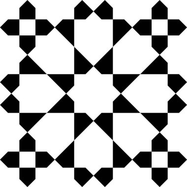 Geleneksel İslami sanata dayanan kusursuz geometrik süs. Siyah ve beyaz. Kumaş, tekstil, kapak, ambalaj kağıdı, arkaplan için harika tasarım.