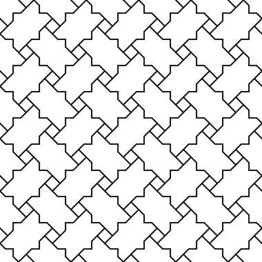 Geleneksel İslami sanata dayalı kusursuz geometrik süsleme. Siyah renk çizgileri. Kumaş, tekstil, kapak, ambalaj kağıdı, arka plan kalınlığı çizgileri için harika tasarım..