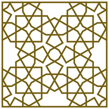 Geleneksel İslami sanat eserine dayanan geometrik süsleme. Kahverengi çizgiler. Çerçevedeki desen. .