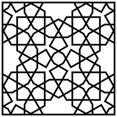 Geleneksel İslami sanat eserine dayanan geometrik süsleme. Siyah renk çizgileri. Çerçevedeki desen. .