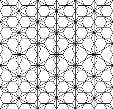 Japon kusursuz Kumiko deseni siyah ve beyaz. Kalınlık çizgileri.