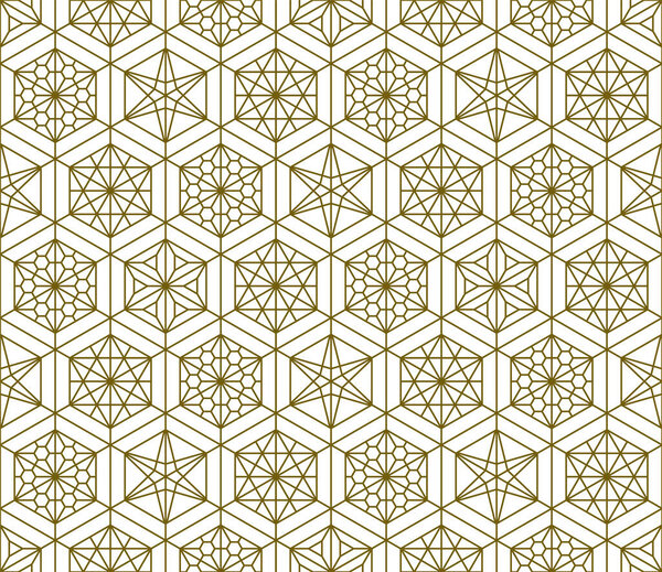 A seamless pattern based on elements of the traditional Japanese craft Kumiko zaiku. Fine lines of brown color.