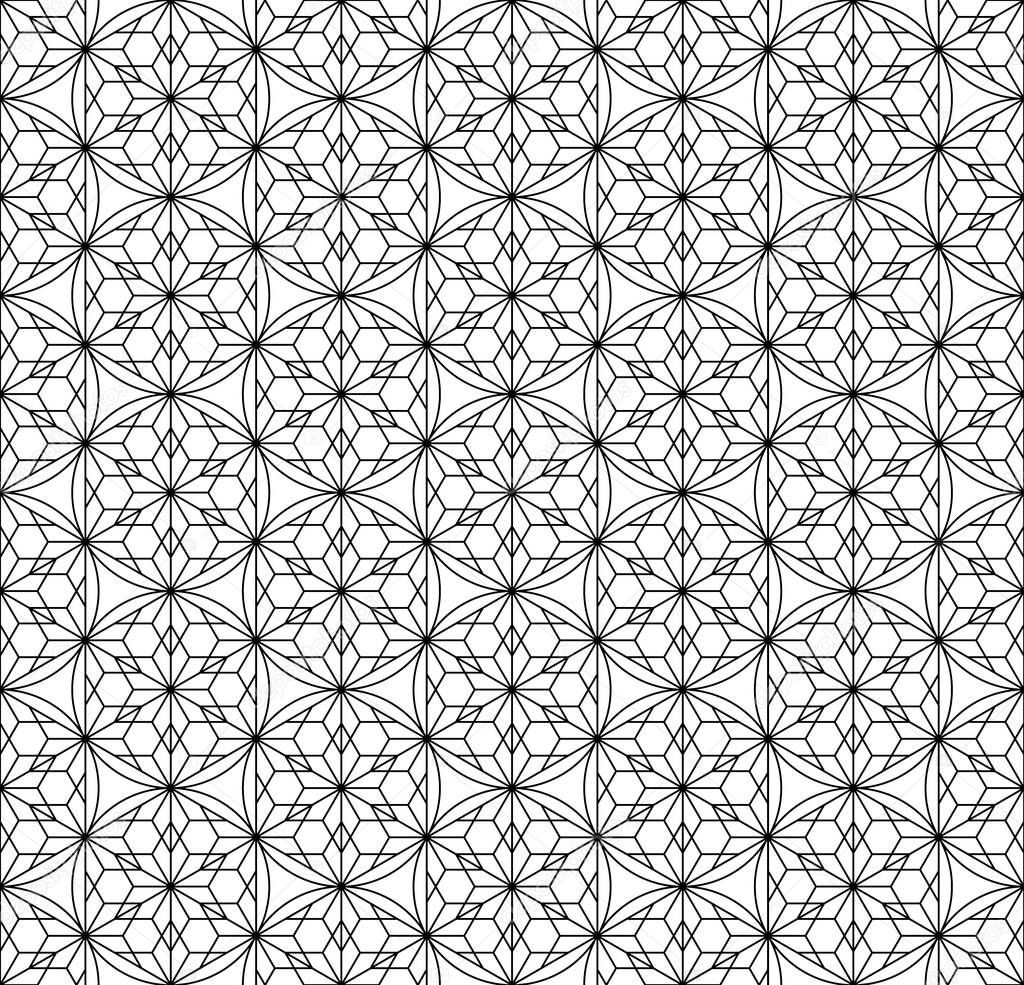 Japanese seamless Kumiko pattern in black and white.Fine lines.