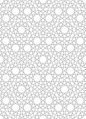 Geleneksel İslami sanata dayanan kusursuz geometrik süs. Kumaş, tekstil, kapak, ambalaj kağıdı ve arka plan için harika tasarım. İnce çizgiler..