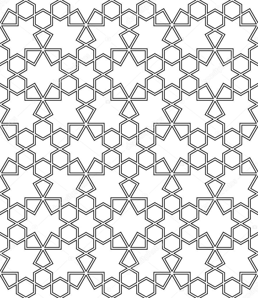 Seamless geometric ornament based on traditional islamic art.Great design for fabric,textile,cover,wrapping paper,background.Contoured lines.