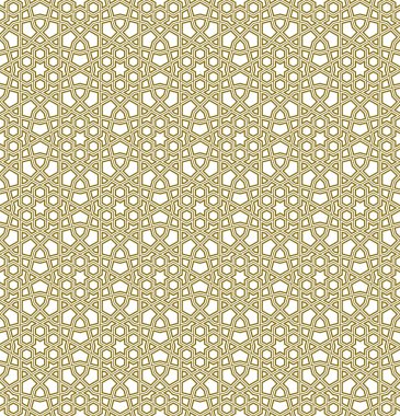 Geleneksel İslami sanata dayalı kusursuz geometrik süs. Kumaş, tekstil, kapak, ambalaj kağıdı, arka plan için harika tasarım..