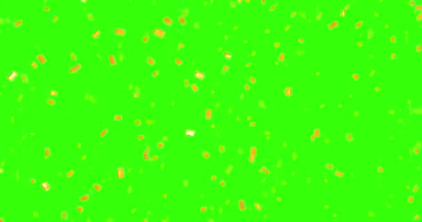 Fallande guld glitter folie konfetti, animation 3d rörelse på chroma key, grön skärmbakgrund — Stockvideo