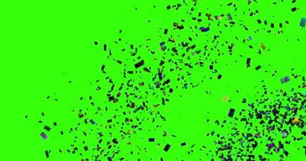 Confettis de papier pailleté coloré, animation couleur mouvement 3d sur la touche chroma, fond d'écran vert — Video