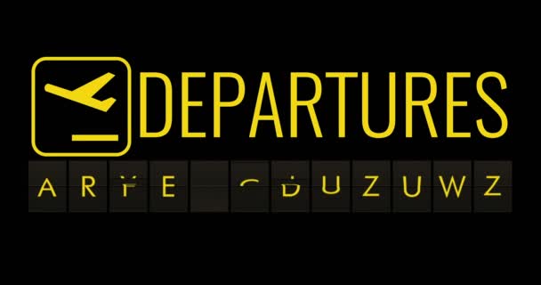 Voltereta de texto de la cartelera del aeropuerto con palabras nombre tiempo de vacaciones — Vídeos de Stock