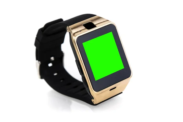 Smartwatch isolé sur fond blanc avec écran vert chroma clé — Photo