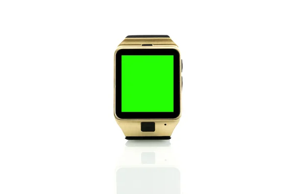 Smartwatch isolé sur fond blanc avec écran vert chroma clé — Photo