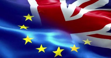brexit yarım Avrupa bayrağı ve Birleşik Krallık İngiltere İngiltere'nin bayrak sallayarak, Avro Bölgesi'ne brexit krizi