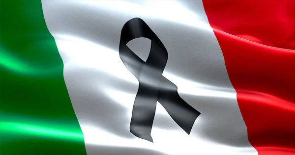 祈るイタリア、振るイタリア国旗色の背景に黒のリボン — ストック写真