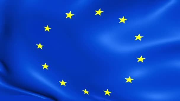 Close up of waving flag of european union, yellow star and blue background, eu flag — Stock Video