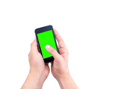 Adamın elini chroma anahtar yeşil ekran ile mobil akıllı telefon kullanma