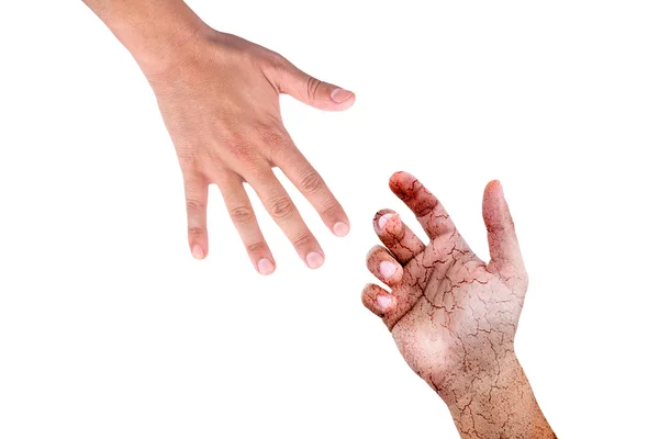 Mano di aiuto, grunge sangue mano maschile prende mano maschile — Foto Stock