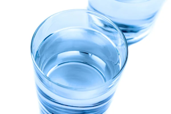 Vista dall'alto del bicchiere da bere con acqua, nutrizione e concetto di assistenza sanitaria — Foto Stock