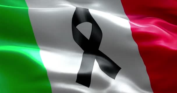 Orar por italia, ondeando italia bandera del país color de fondo con cinta negra — Vídeo de stock