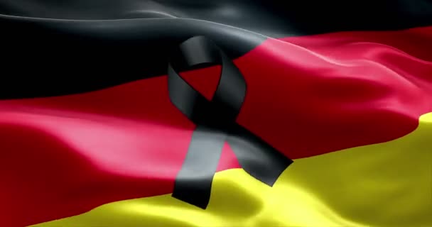 Dua et, Almanya için sallanan Almanya ülke bayrağı Almanya'kurbanları arka plan siyah kurdele ile renk — Stok video