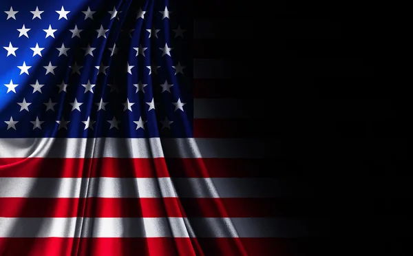Tekstura tkanina flaga Usa amerykański, na tle czarnego noir — Zdjęcie stockowe