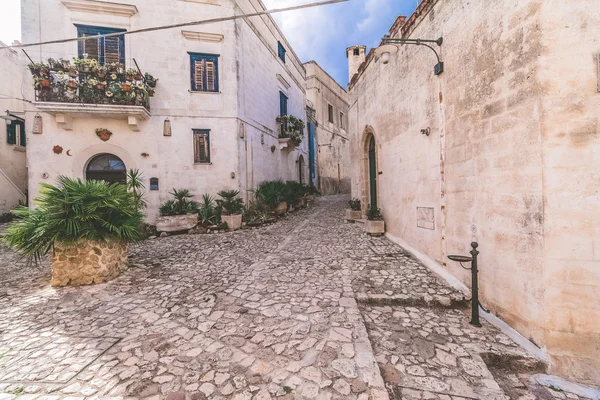 Typical old street view of Matera under blue sky — Stock Photo, Image