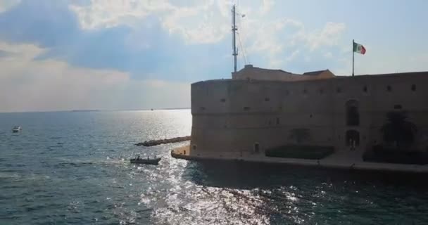 Landscape of taranto port in italy with calm sea on — Stock Video
