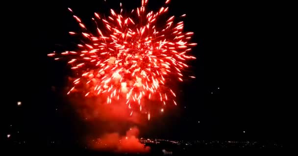 ไฟดอกไม้ไฟบนพื้นหลังสีดํา เทศกาล สุขสันต์วันปีใหม่ — วีดีโอสต็อก