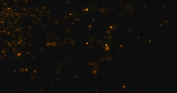 Gold glow particles bokeh sparkle glittering on black background, holiday christmas new year — Stock Video